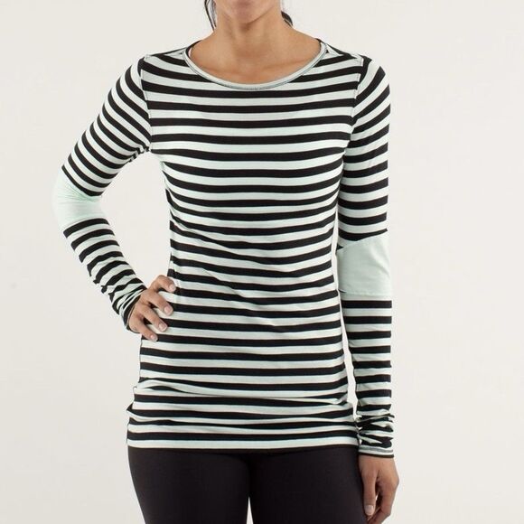 Lululemon Devotion Long Sleeve Top No Size Stripe Mint Green Black Athleisure - Picture 1 of 12